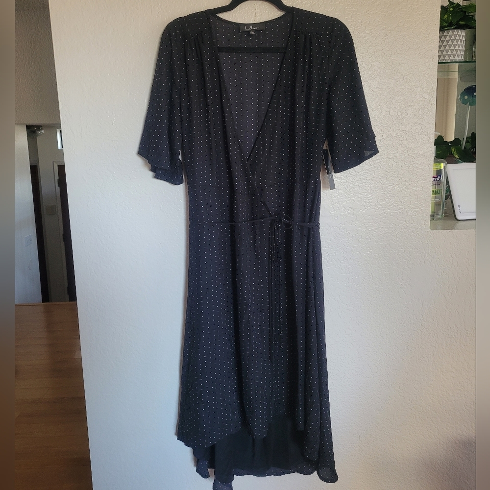 Lulu's Farah Black Print Midi Wrap Dress size s